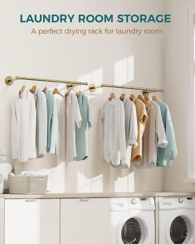 33" Industrial Pipe Clothing Rack, Wall Mounted Clothes Rack 2 Pack