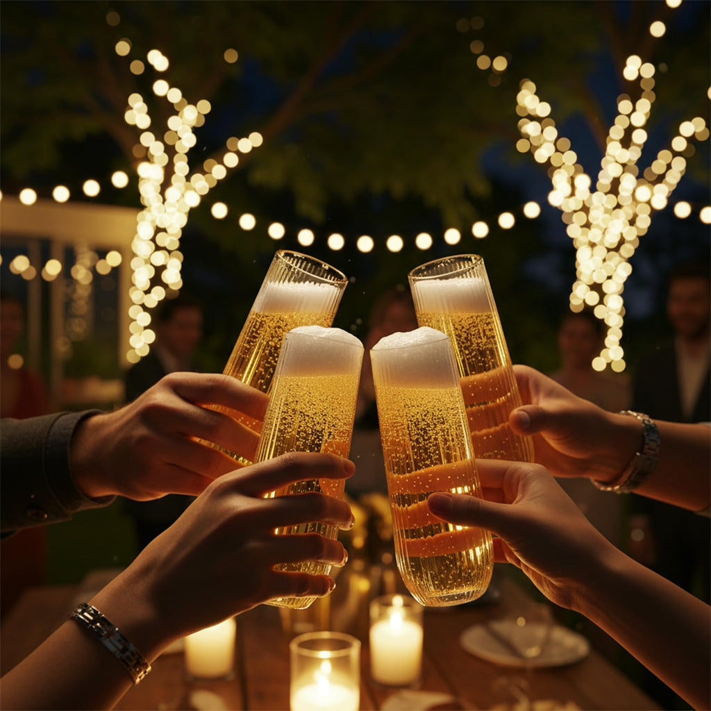 24pack Clear Plastic Champagne Flutes, 9oz Stemless Champagne Flute
