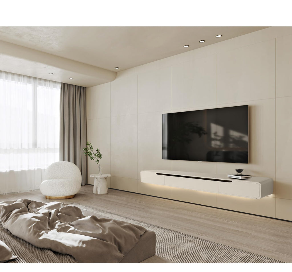 High Gloss Floating with 3 Doors, White, 86 Inch