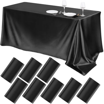 8 Pack Black Satin Tablecloth 102 x 58 Inch Overlay Table Cover
