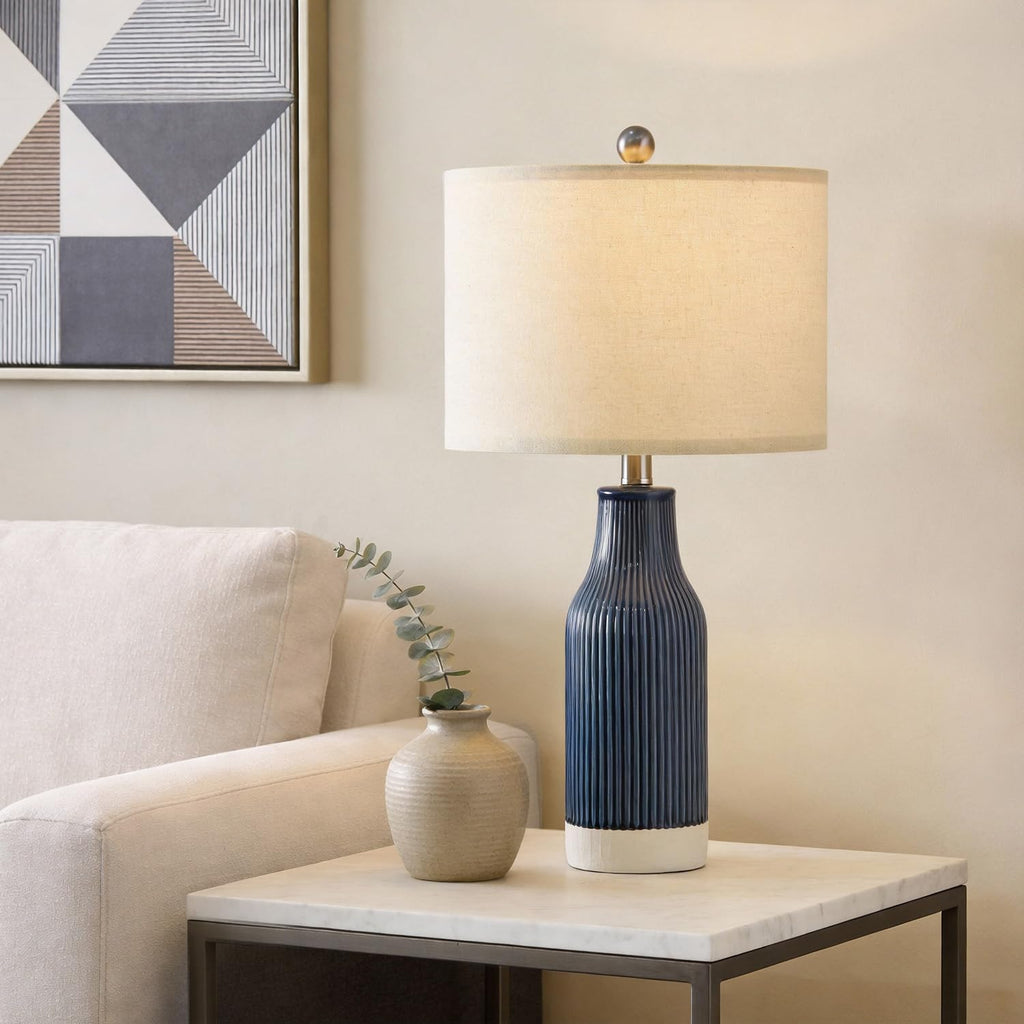 23.5" Bedside Lamps Set of 2, Blue Ceramic Table Lamp