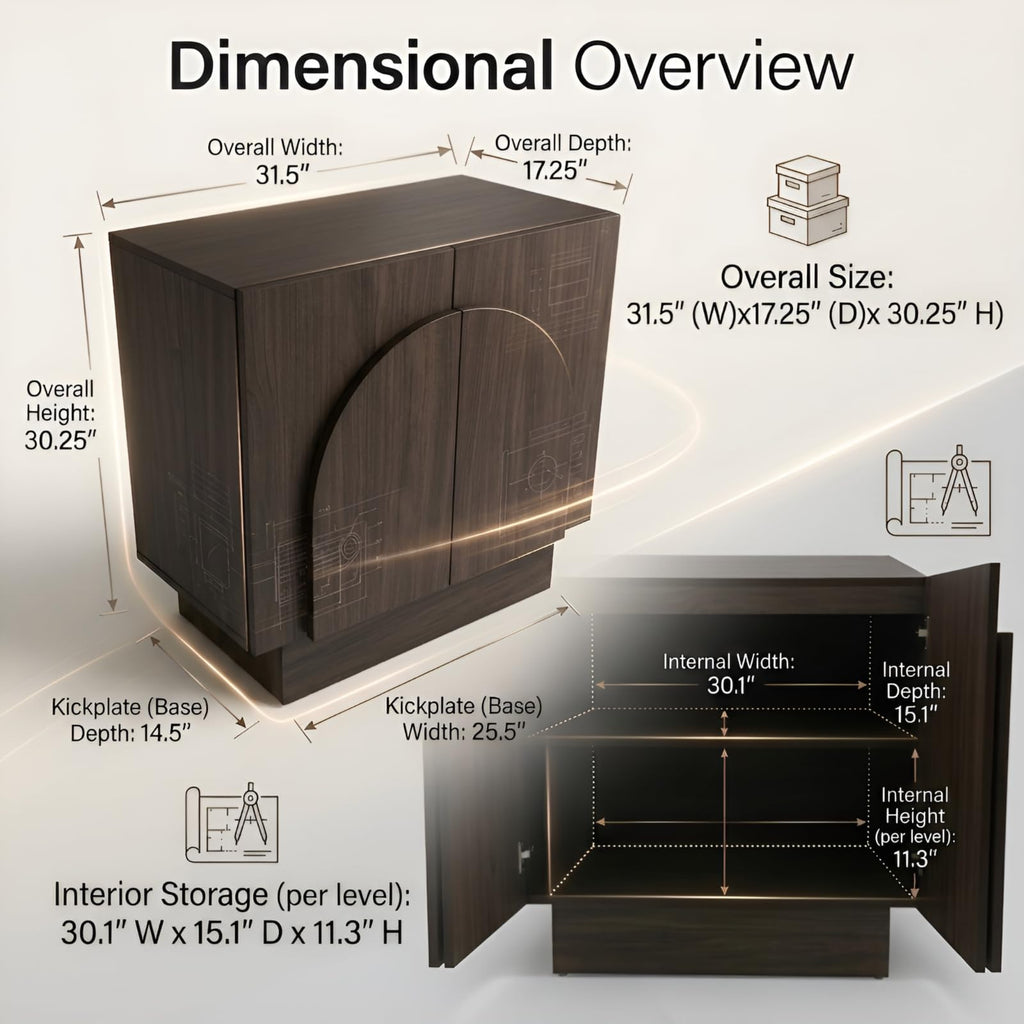 Walnut Sideboard Buffet Cabinet with Storage Set of 4, 126" Modern Sideboard Cabinet with Arched Doors & Shelf