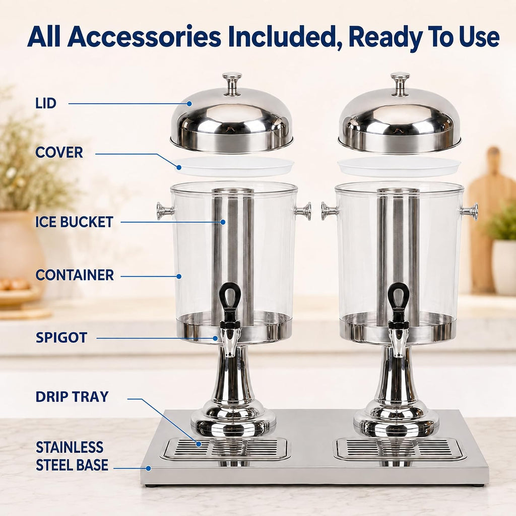 4.2 Gallon Beverage Dispenser, Dual Drink Dispenser with Stand, Stainless Steel Juice Dispenser with Ice Core, Leak - Set of 2