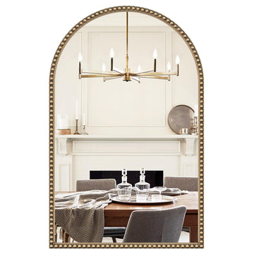 Glod Arched Bathroom Mirror,24"x38" Champagne Bronze Beaded Mirror
