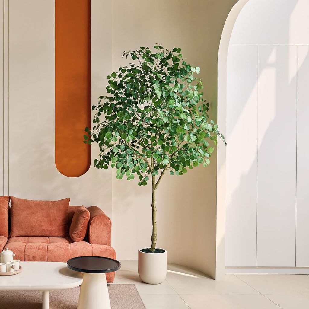 8FT Artificial Ficus Tree Indoor, Large Potted Faux Tree with Silk Leaves