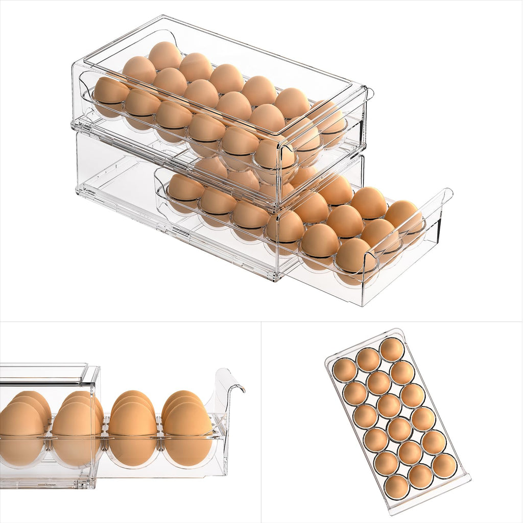 Egg Container for Refrigerator BPA Free Refrigerator Organizer Bins,Stackable Egg Holder for Refrigerator,18 Egg