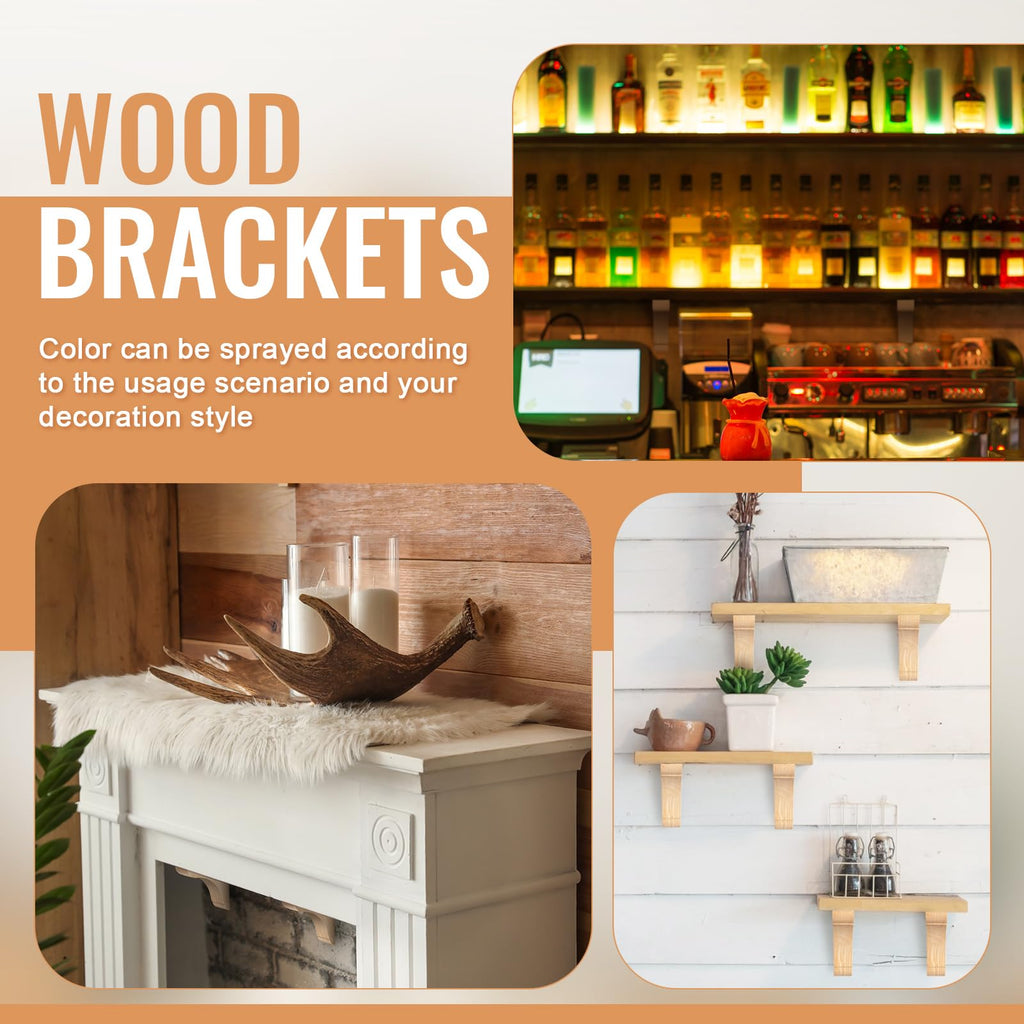 6 Pcs Wood Corbel Wooden Shelf Bracket, 6 x 6 x 1.75 Inches