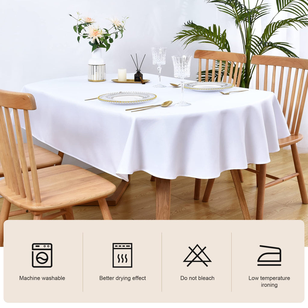 Oval Tablecloth 60 x 102 Inch Washable Fabric Table Cloth Solid White Table Cover for Dining Wedding Party Banquet