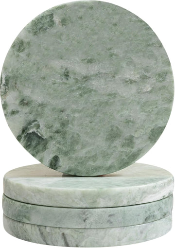 Green Marble Drink Coasters, Natural Stone Coasters, Elegant Home Decor - Set of 4