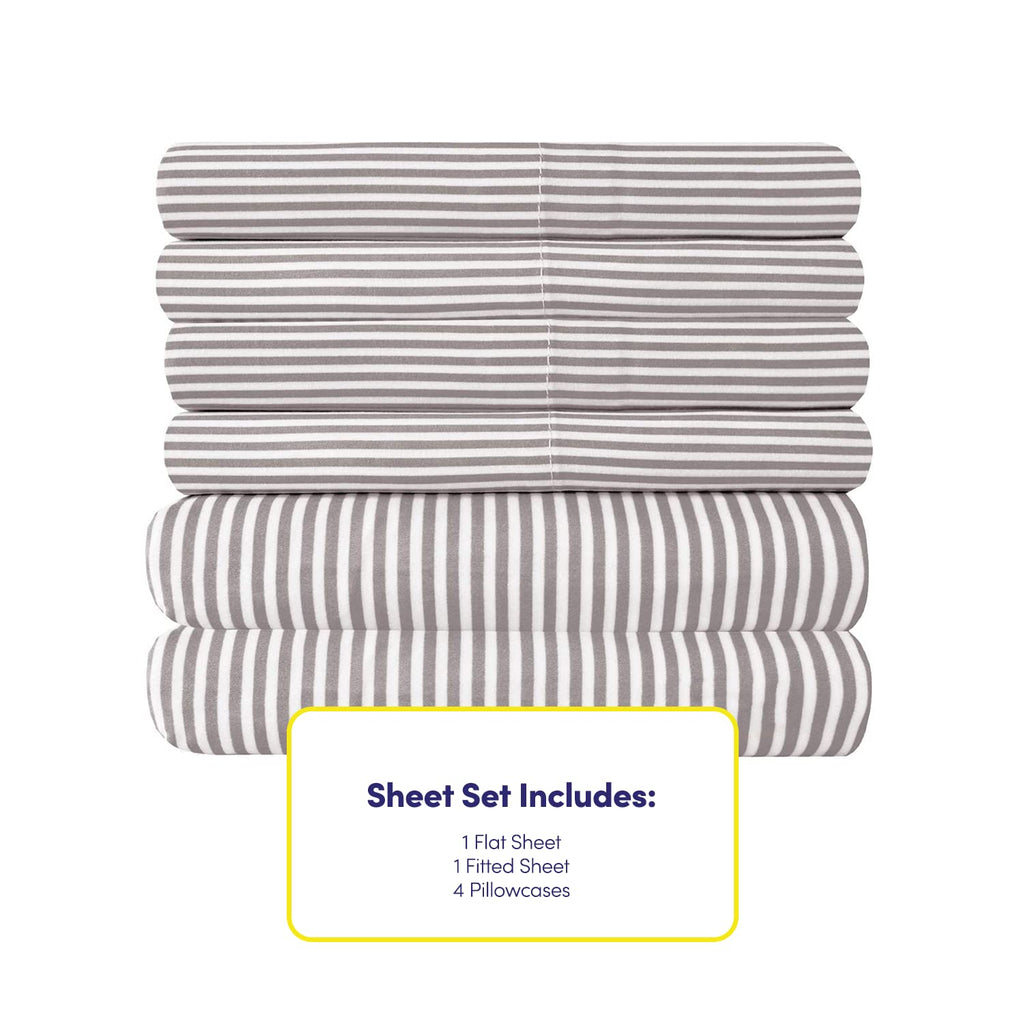 Sheets Stripe Grey - 6 Piece 1500 Supreme Collection Fine Brushed Microfiber Deep Pocket Sheet Set