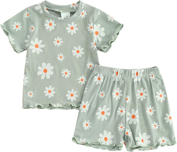 Toddler Baby Girl Summer Outfits Ruffle Short Sleeve Tops Shorts Set
