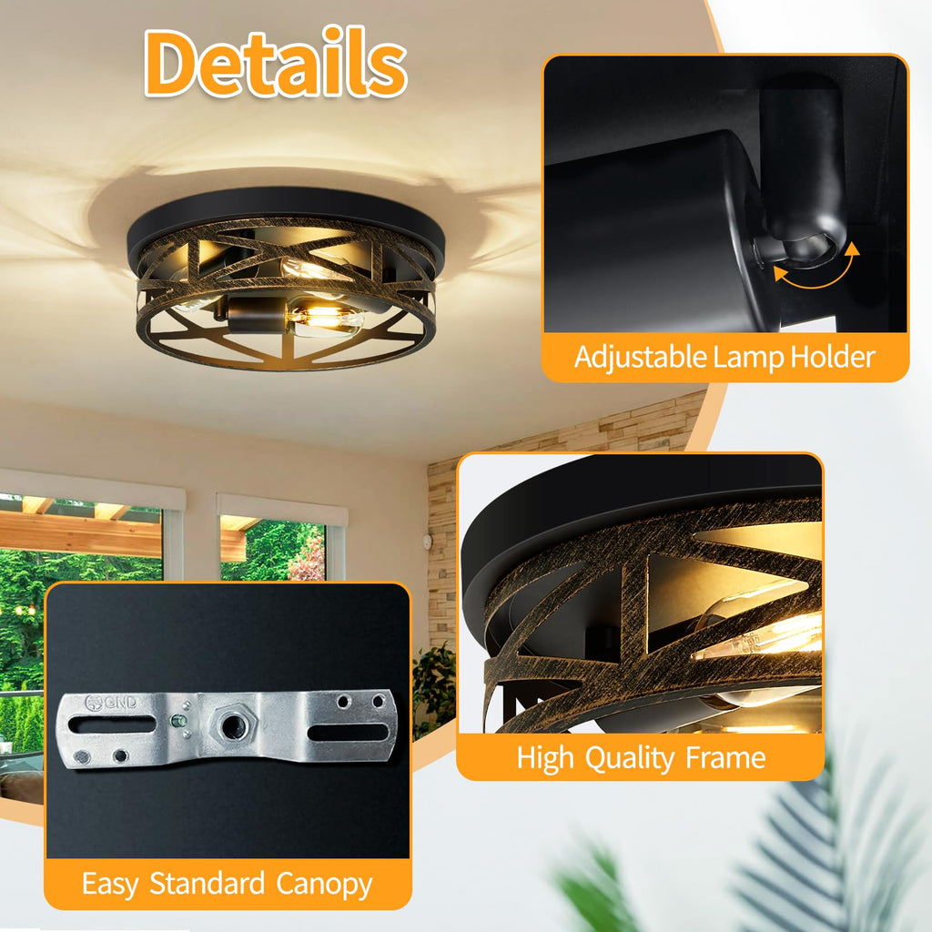 2 Pack Flush Mount Ceiling Light, 3-Light Vintage Farmhouse Ceiling Light, Kitchen Lighting Fixtures, Light Fixtures