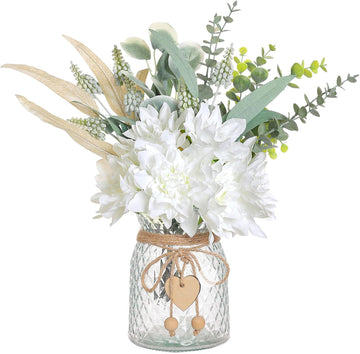 14.5" Artificial Dahlia Flowers with Vase Decor (White)