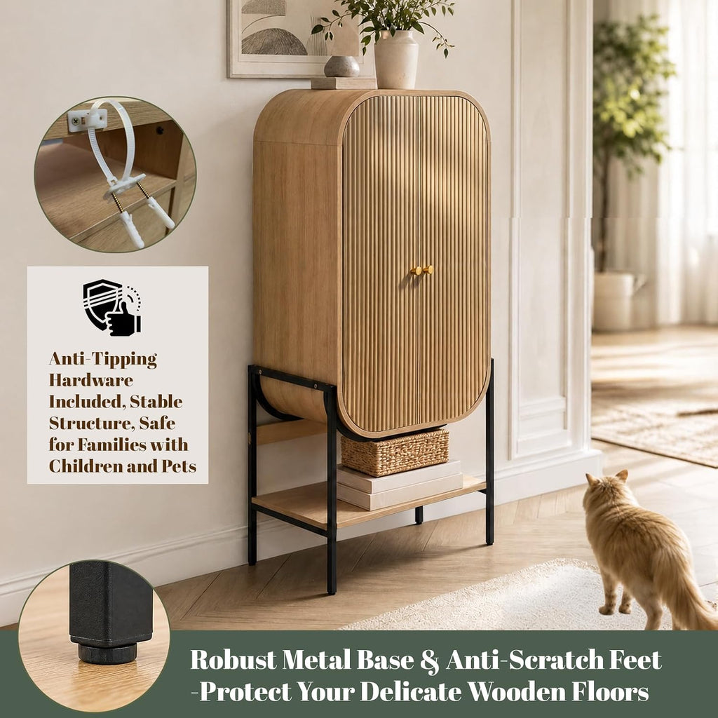Arched Armoire Wardrobe Closet, Modern Wood Bedroom Clothing Storage Cabinet with Fluted Doors, 66" Tall Standing