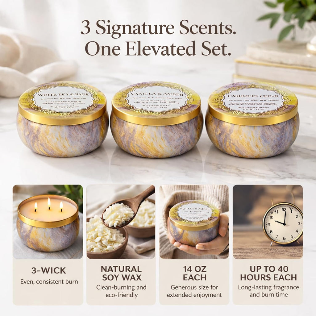 3-Wick Candle Gift Set, 3 Pack, 14 oz Each, Scented Candles - Set of 3