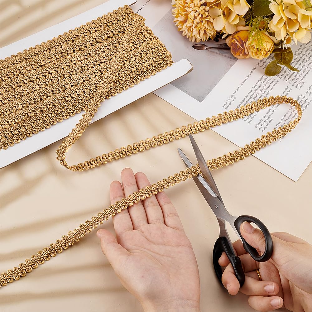Golden Gimp Braid Trim 1/2 inch Gold Polyester Woven Fabric Lace Upholstery Trim for Sewing Costume DIY - 15 Yards