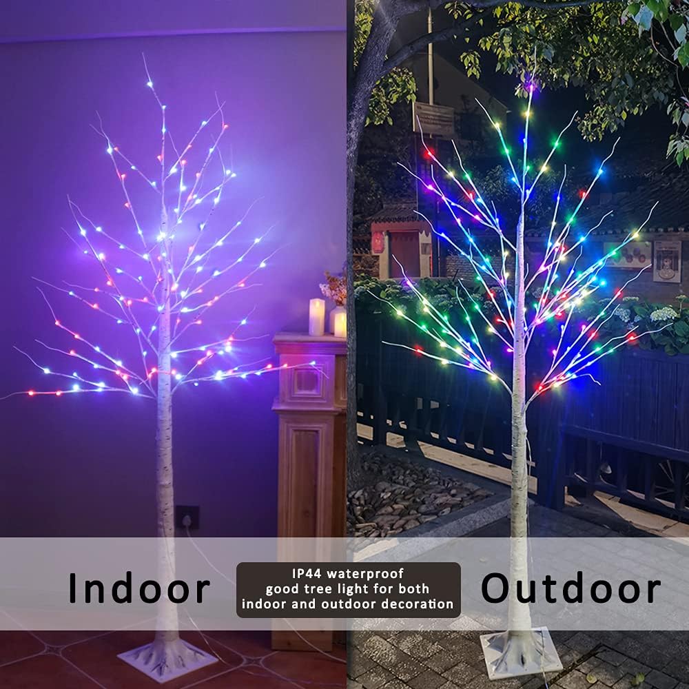 6 ft RGB Lighted Birch Tree, 35 Colors Light Up Christmas Tree