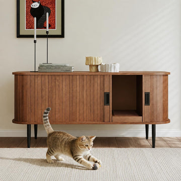 Cat Litter Box Enclosure Furniture with Sliding Tambour Door