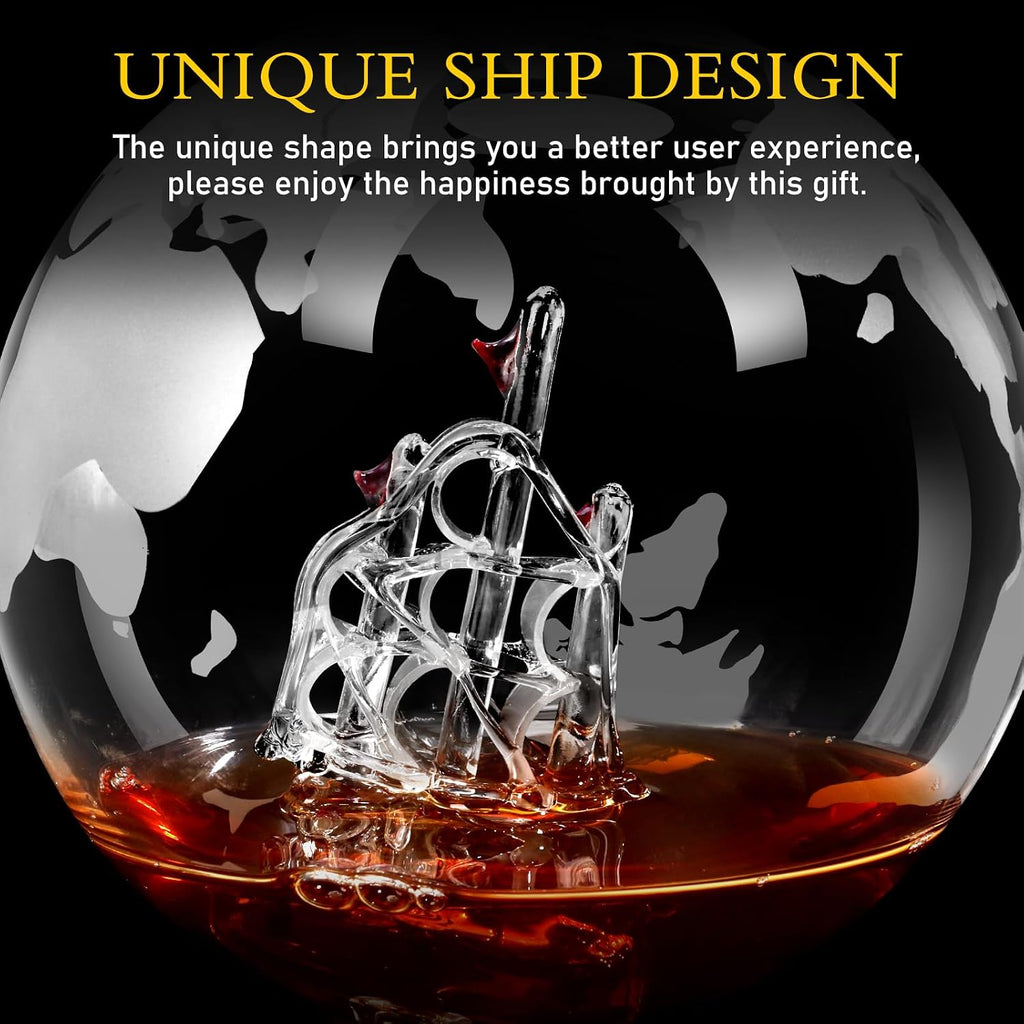 Whiskey Decanter Sets for Men, Whiskey Decanter Globe Set, Gifts for Men Dad Valentines Day with 2 Etched Globe - Set of 3
