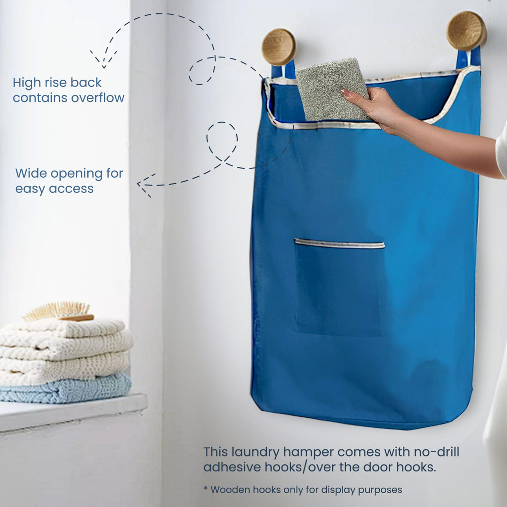 The Fine Living Co. X-Large Hanging Laundry Hamper with Over Door Hooks & Adhesive, Durable Space Saving Laundry Bag