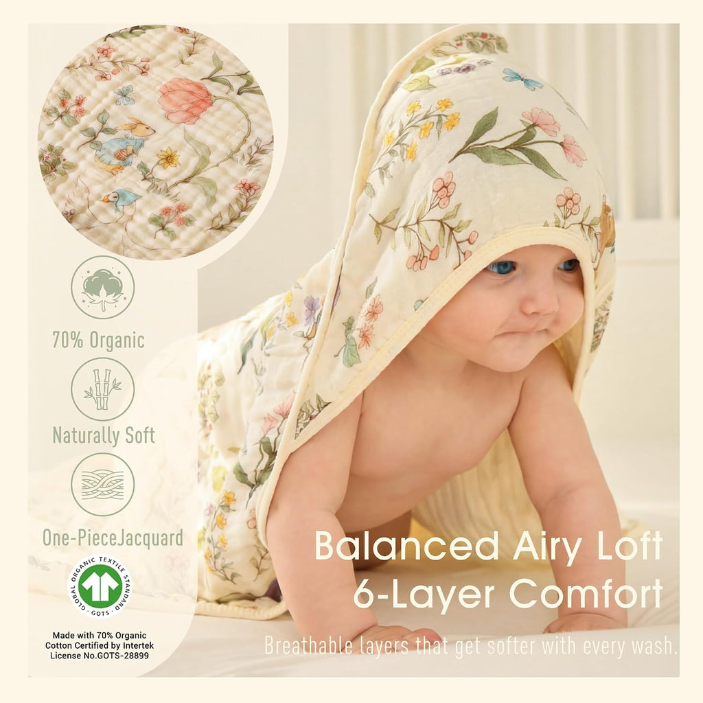 Muslin Baby Bath Towels Set Organic Cotton Blend (Garden Green)