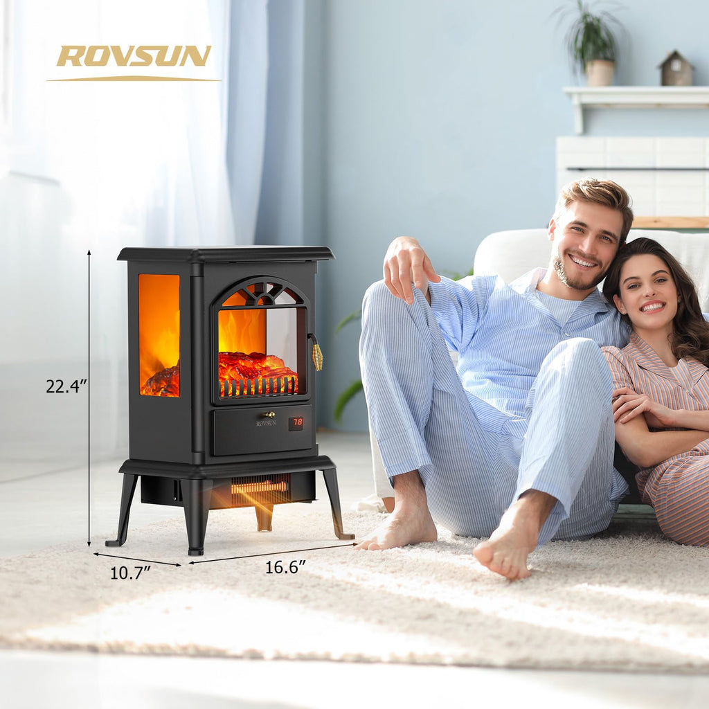 22.4"H Electric Fireplace Heater, 1500W Freestanding Fireplace Stove w/ 3D Flame Effect, Remote, Timer, Adjustable