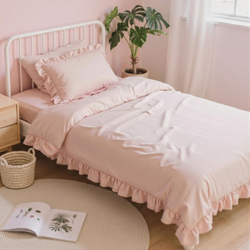 Twin Comforter Set 5 Piece for Girl, Pink Bed in a Bag with Sheets, All Season Ruffle Shabby Chic Bedding Sets with 1