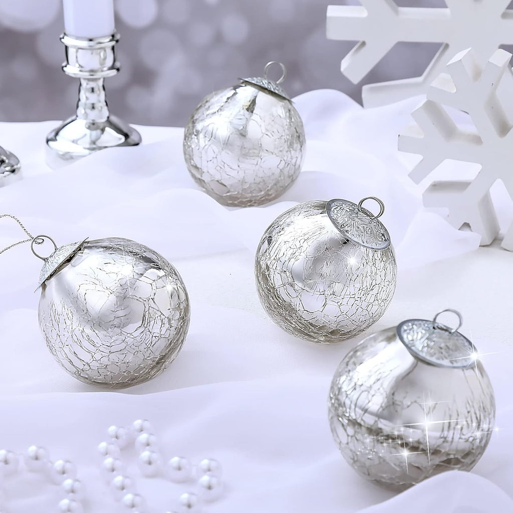 12 Pcs Christmas Glass Ball Ornament 2.4'' Crackle Mercury Vintage