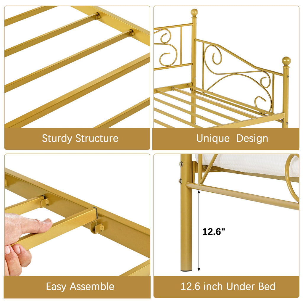 Twin Size Daybed Frame Metal Sofa Bed Mattress Foundation with Headboard, Heavy-Duty Steel Slat Support Living/Guest