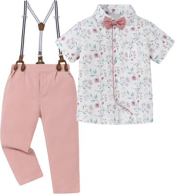 Boys Suits 3 Pieces Formal Dress Shirt with Bowtie+Suspender Pants Boy Gentleman Outfits Set