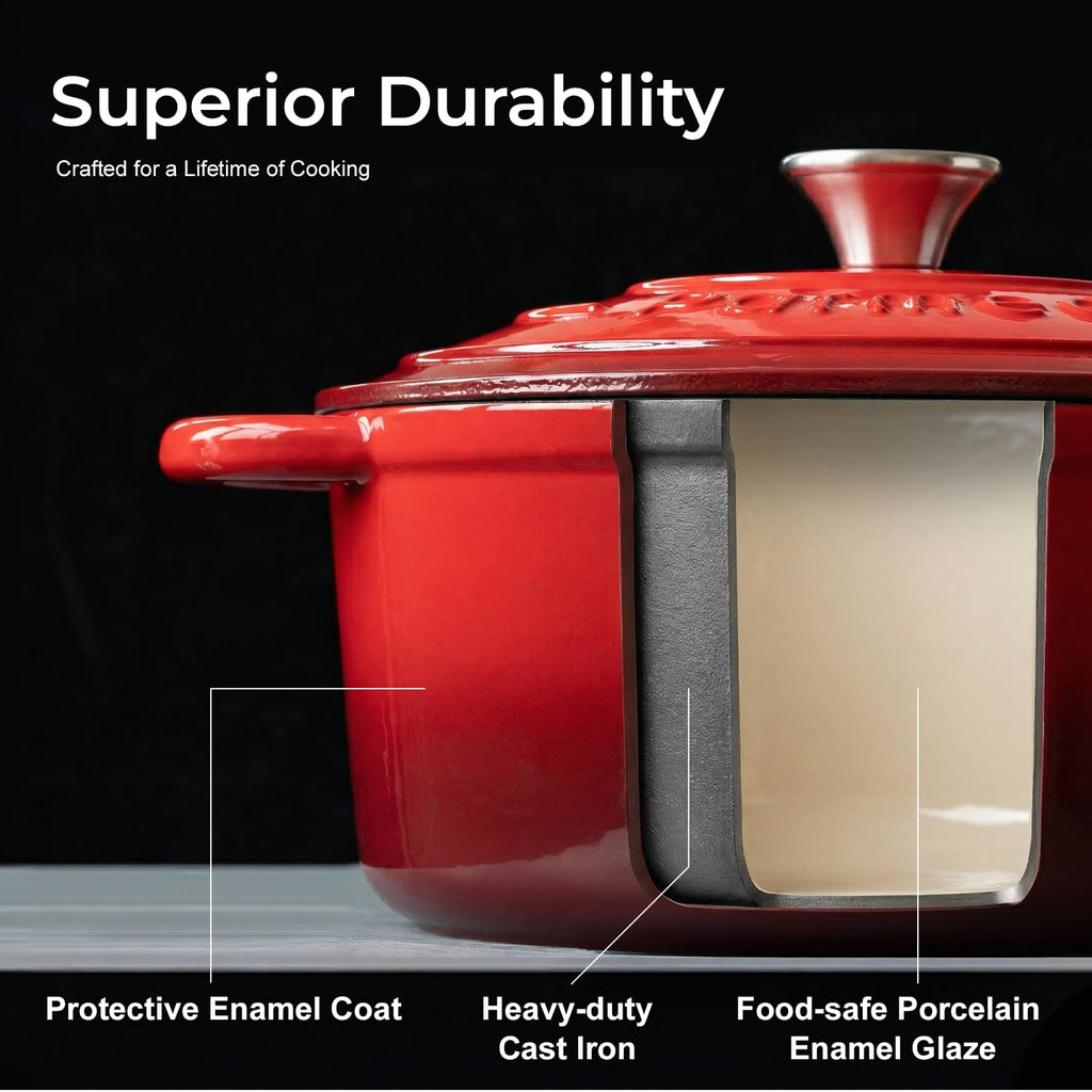 5.5QT Enameled Cast Iron Dutch Oven for Sourdough Bread Baking, Easy Cleaning, Versatile for Stewing, Roasting