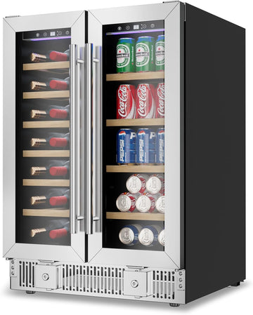 24 Inch Dual Zone Wine and Beverage Refrigerator, Wine Cooler with Glass Door Ho