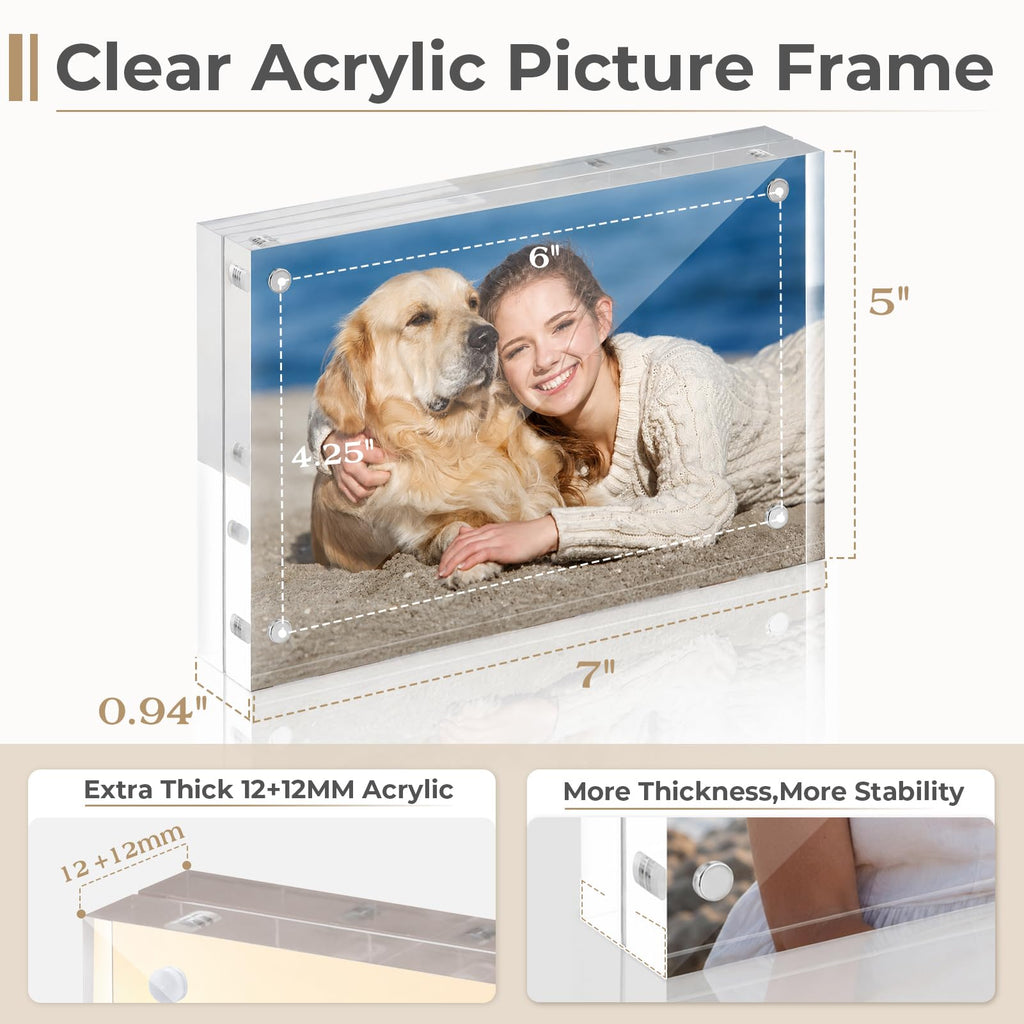 5x7 Acrylic Frame 5 Pack, 24MM Thicker Frameless Clear Picture Frames