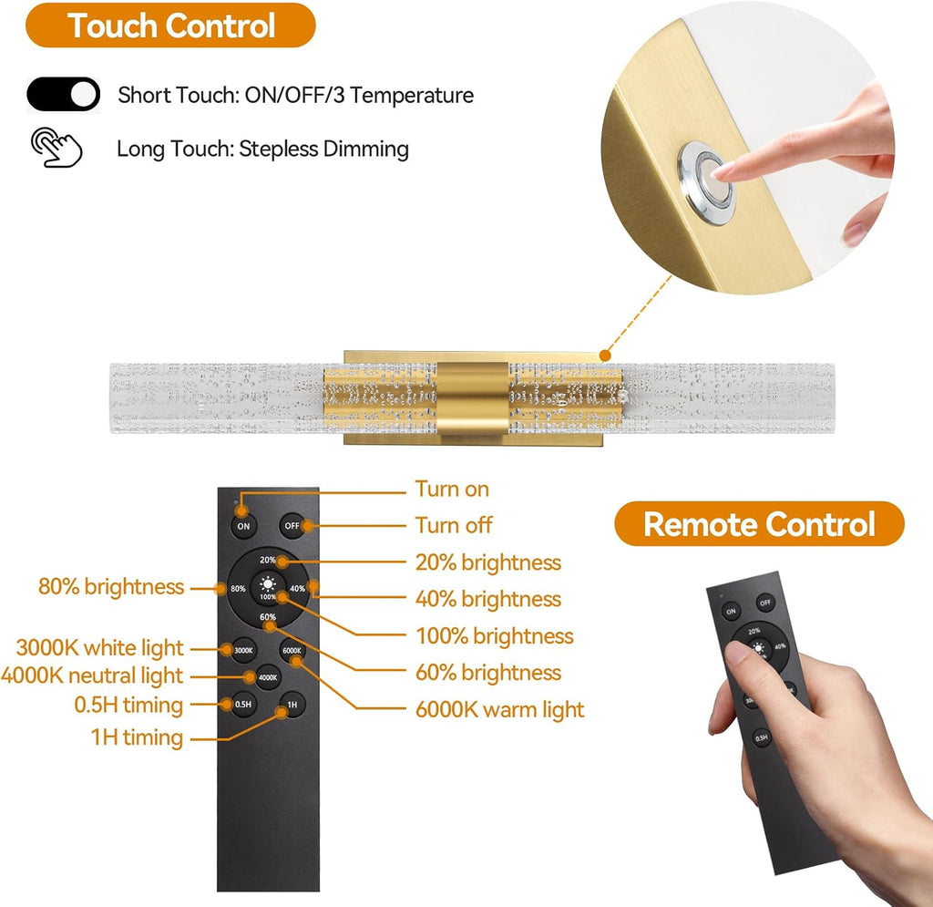 Battery Operated Wall Sconces Set of 2, 10000mAh Gold Rechargeable Wall Lights with Remote, Dimmable Wireless Wall