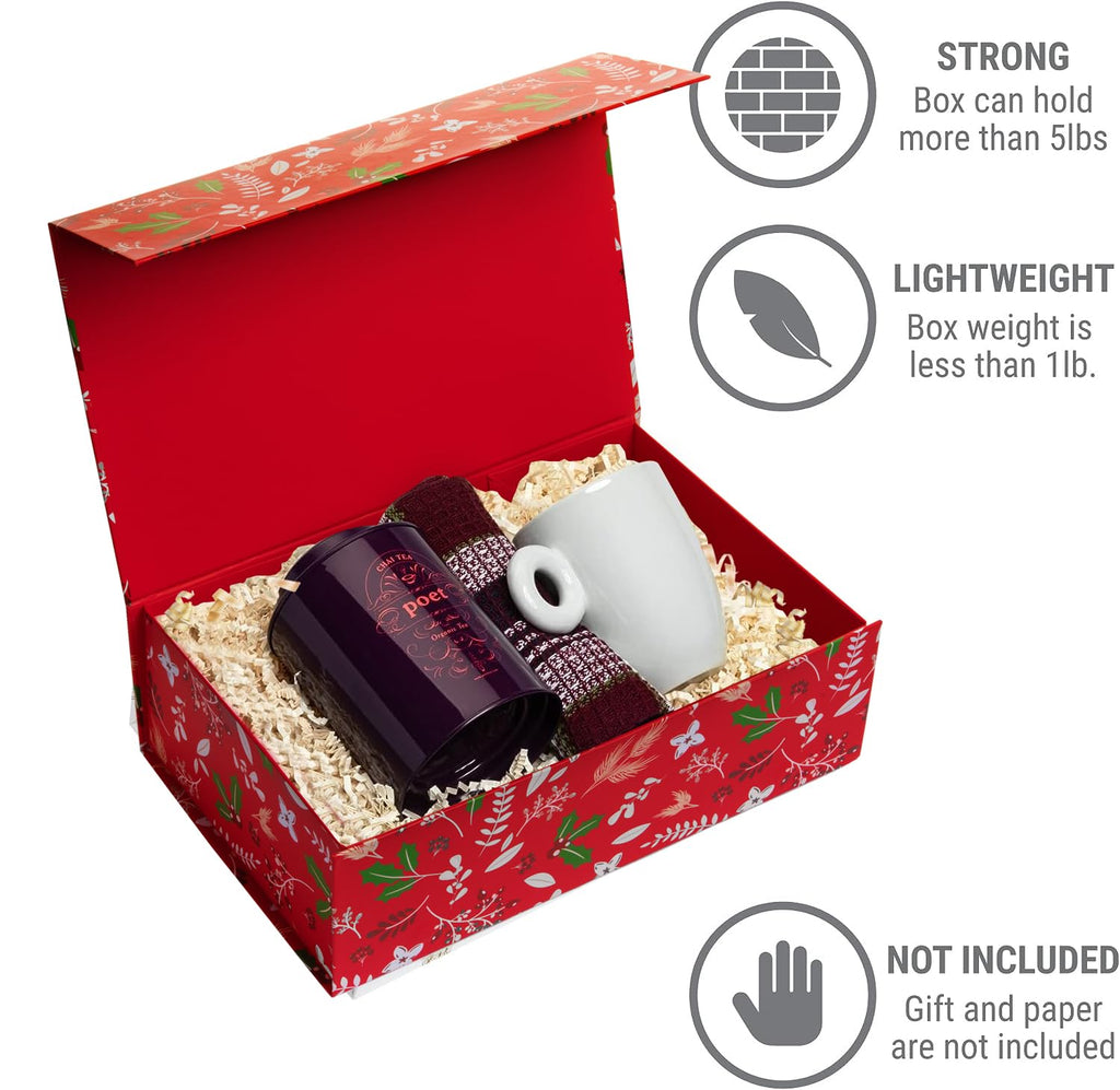 Christmas Gift Box with Magnetic Lid 3-Pack | Red Decorative Gift Boxes for Presents, Holiday Gifts, Treats