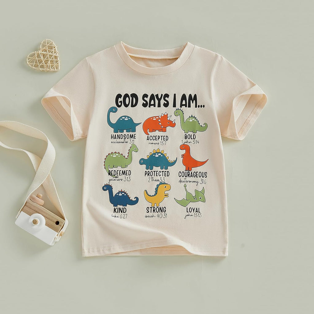 Toddler Little Boy Summer Dinosaur Clothes Funny Letter T Shirt Tops