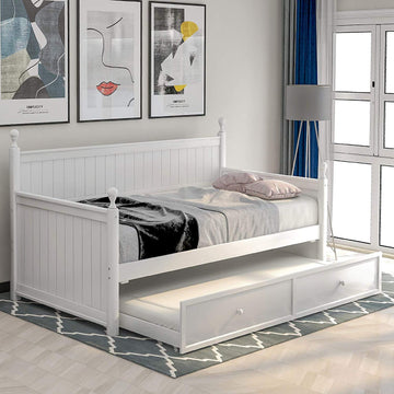 Wood Daybed Twin with Drawers, Twin Size Daybed Frame with Storage/Twin Bed Frame, No Box Spring Needed (Trundle
