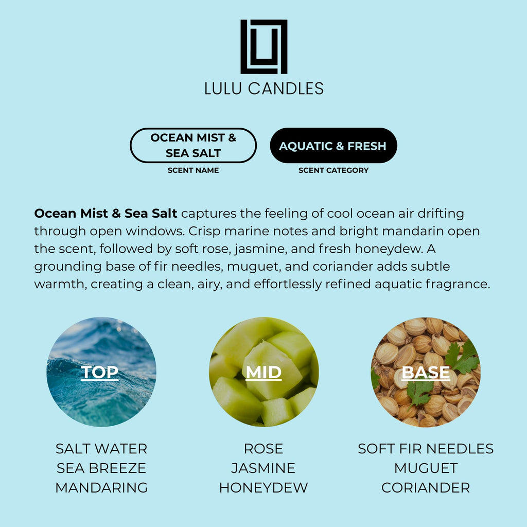 Ocean Mist & Sea Salt | Luxury Scented Soy Jar Candle | Hand Poured in The USA | Highly Scented & Long Lasting- 9 Oz.