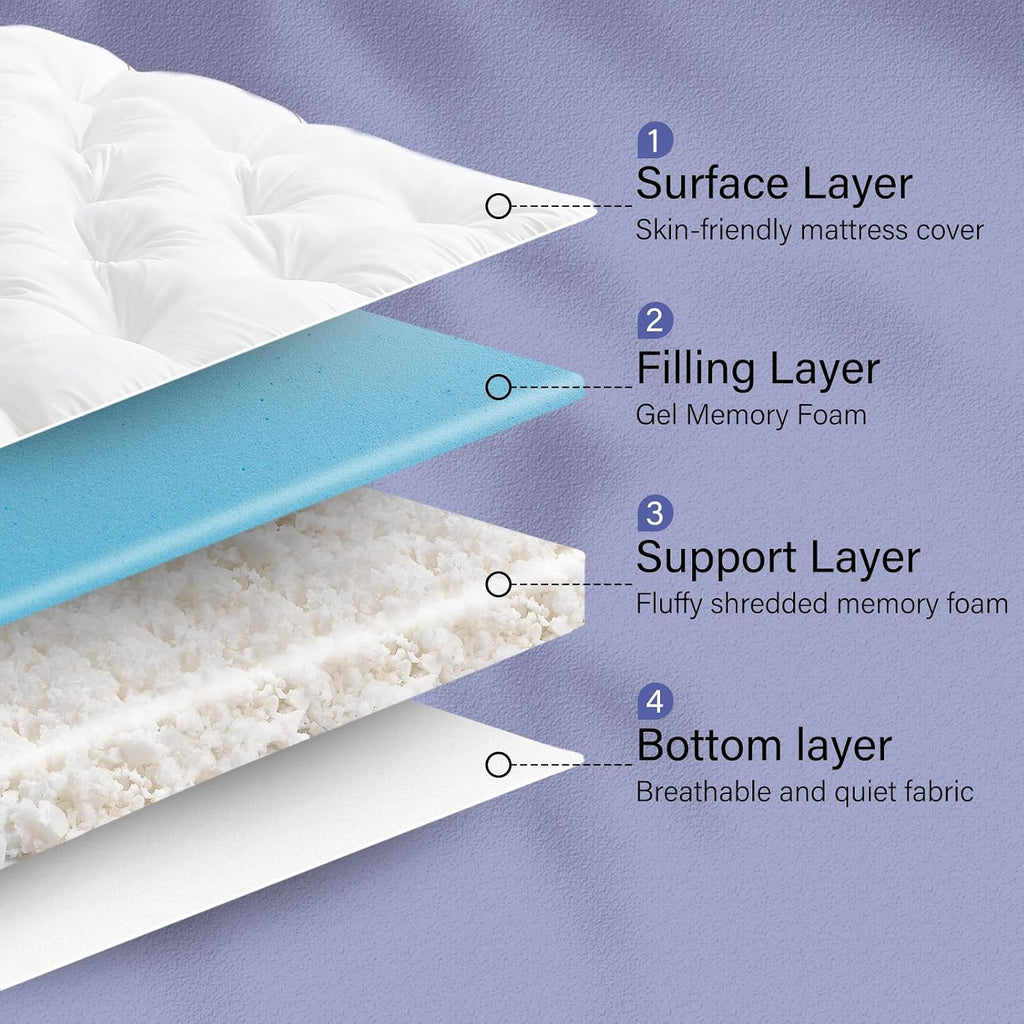 4 Inch Memory Foam Mattress Topper Queen for Back Pain Relief, Filled with Breathable Gel Memory Foam, Supportive