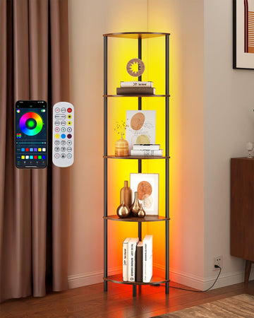5 Tier Corner Shelf with LED Light, Industrial 65" Corner Shelves