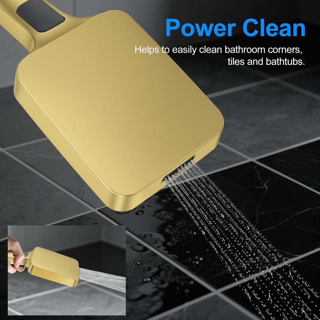 Brushed Gold Shower Faucet Set, Push-Button Shower System with Rain Shower and Handheld, 12" Ceiling Rain Head, 6"
