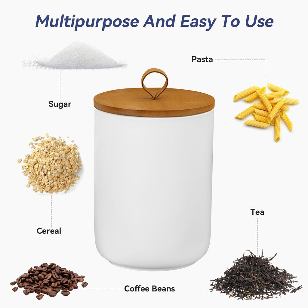 Ceramic Storage Jars, Modern Airtight Canisters with Wooden Lid (White tuba)