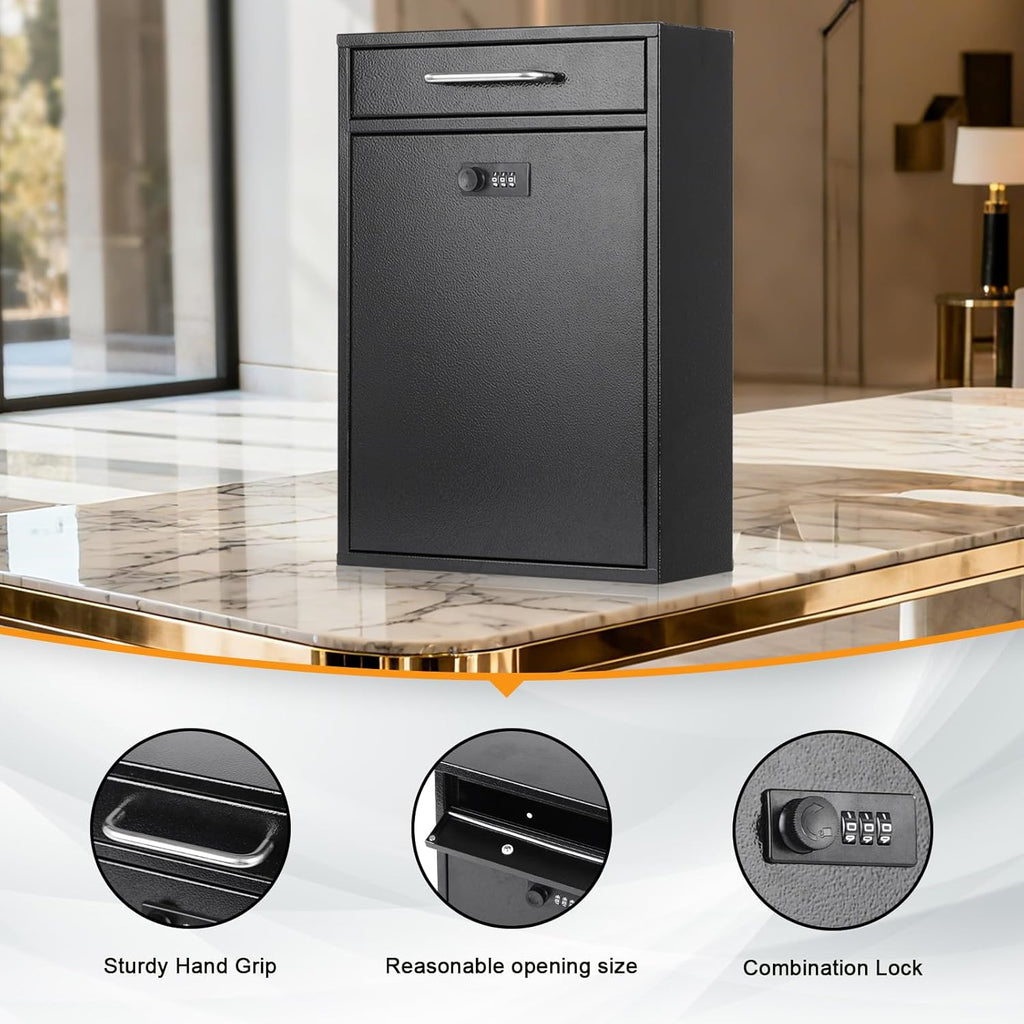 Wall Mount Mailboxes with Combination Lock, Wall Mail Box with Lock, Hanging Secured Postbox, Security Key Drop Box