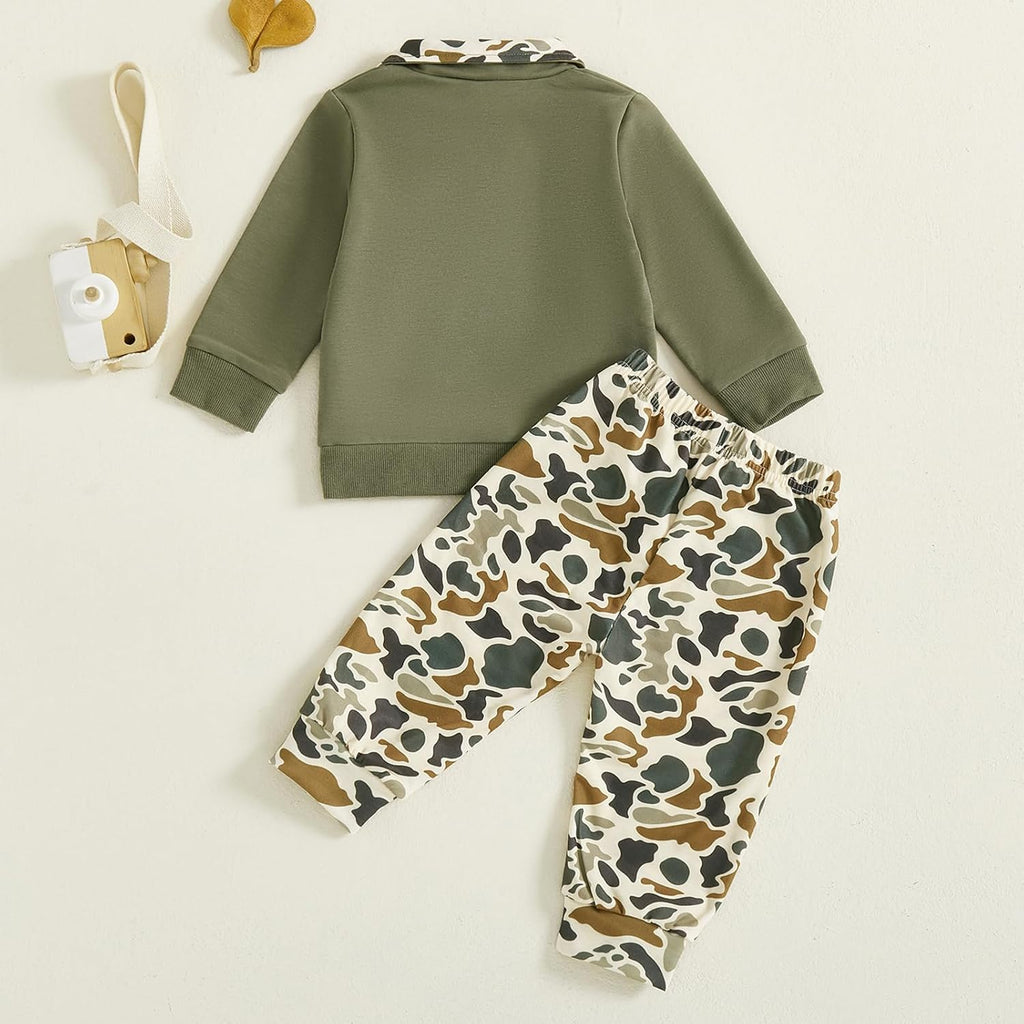 Toddler Baby Boy Hunting Outfits Duck Half Zip Long Sleeve Sweatshirt Tops Pants Set Cute Infant Fall Clothes