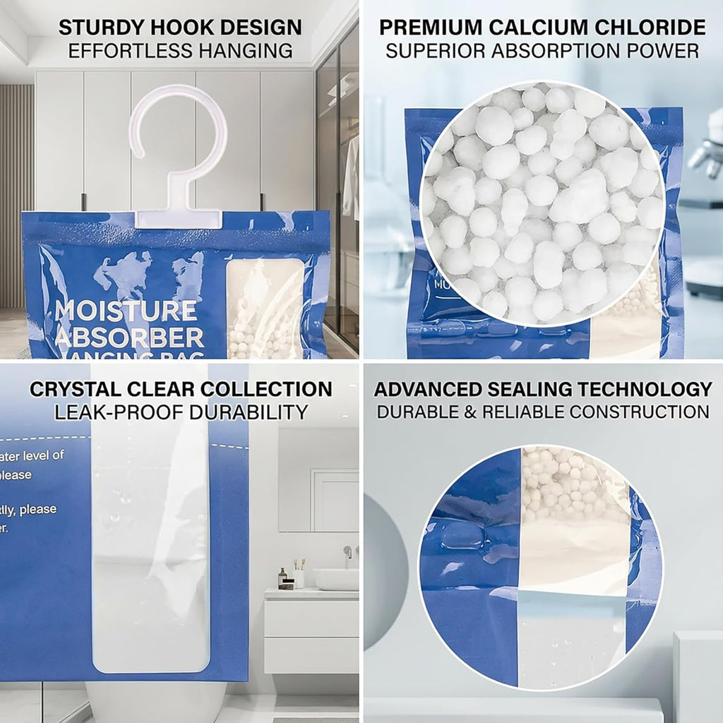 Dehumidifier Bags Hanging Moisture Absorbers - 4 Packs Dehumidifiers for Home Closet Bathroom Basement