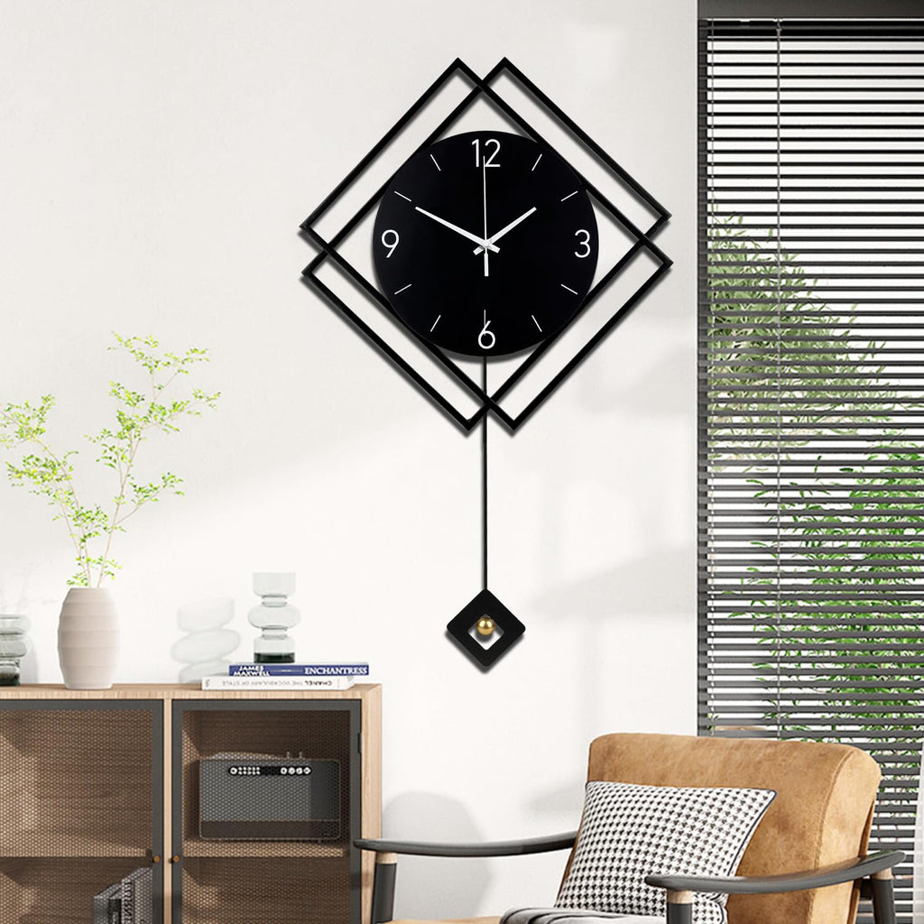 Wall Clock with Pendulum, Silent Quality Quartz Battery Operated, Modern Large Wall Clocks Kitchen Home Bathroom