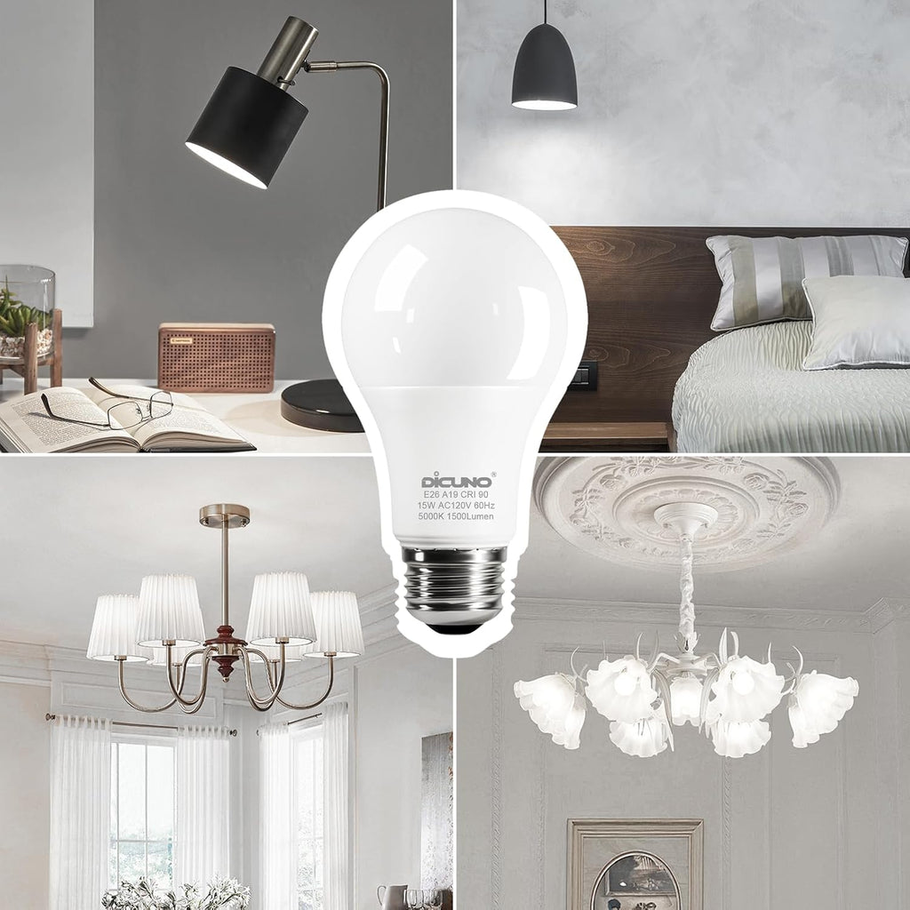 A19 LED Bulb 100W Equivalent, 1500 LM, Daylight White 5000K, 6-Pack