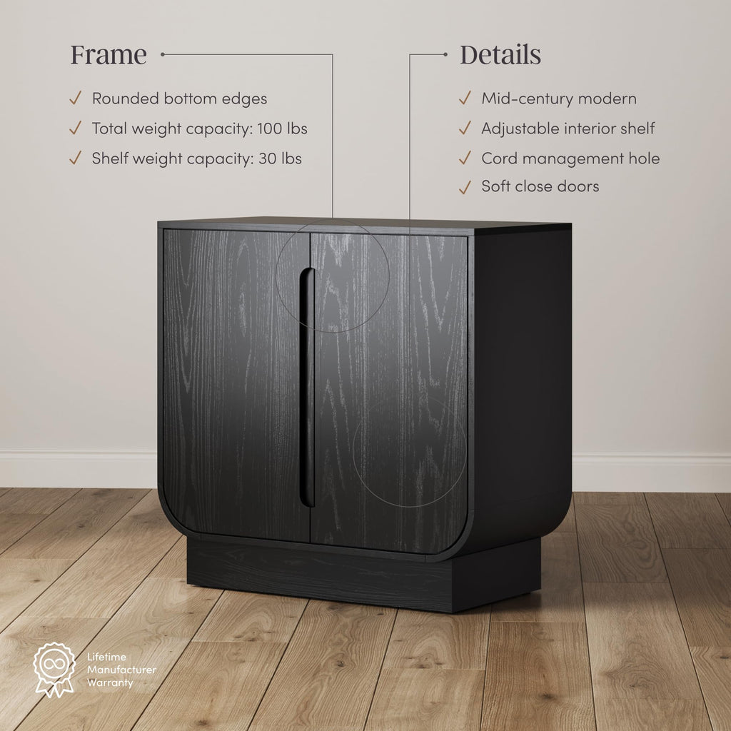 Joey Mid Century Modern Buffet Sideboard Storage Cabinet, Arched Accent Cabinet with Rounded Bottom Edges and