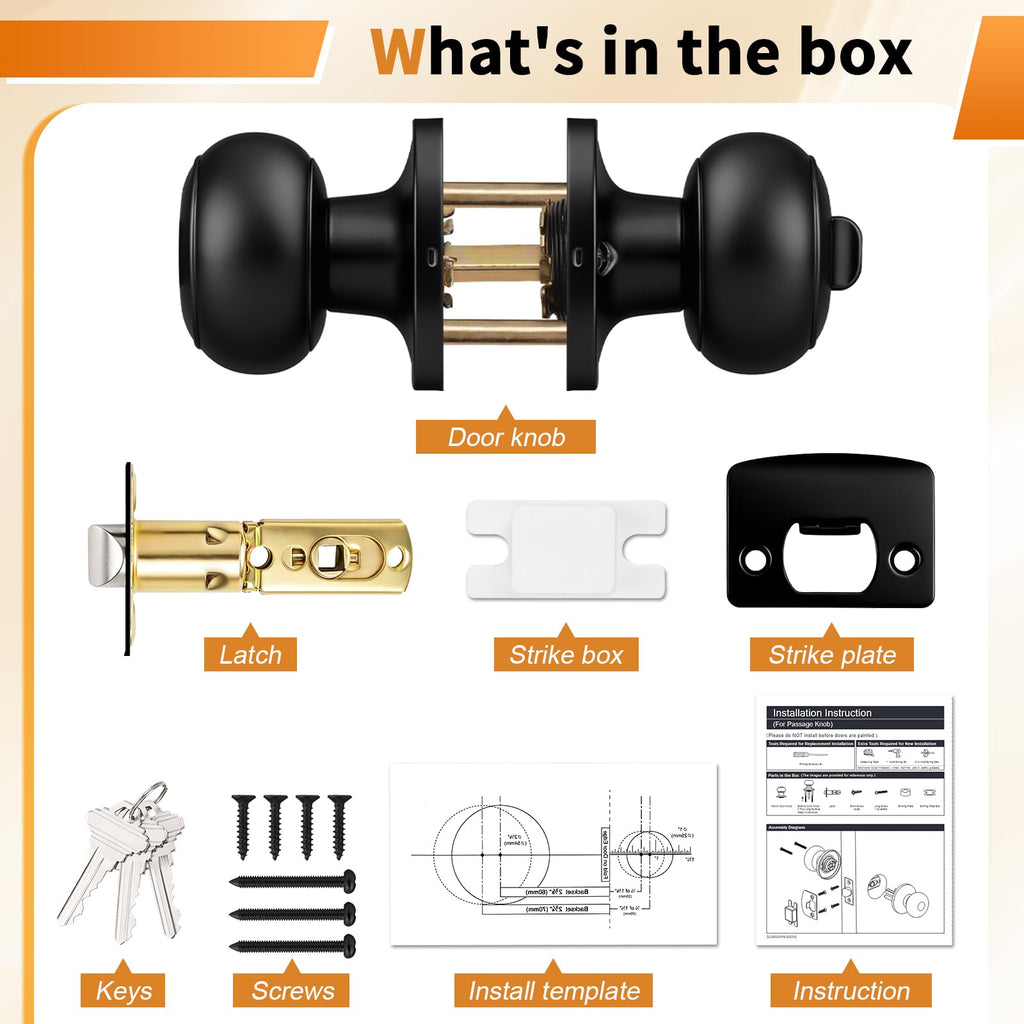 Keyed Entry Door Knobs, Exterior Interior Door Knob with Lock 5 Pack, Bedroom Bathroom Door Knobs with Same Key