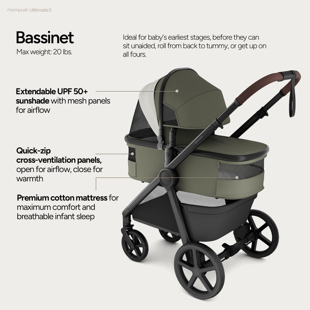 Ultimate 3 Full-Size Stroller with Bassinet, Newborn to Toddler